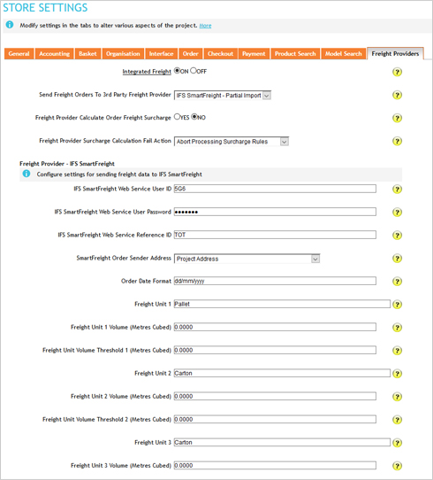 Freight settings