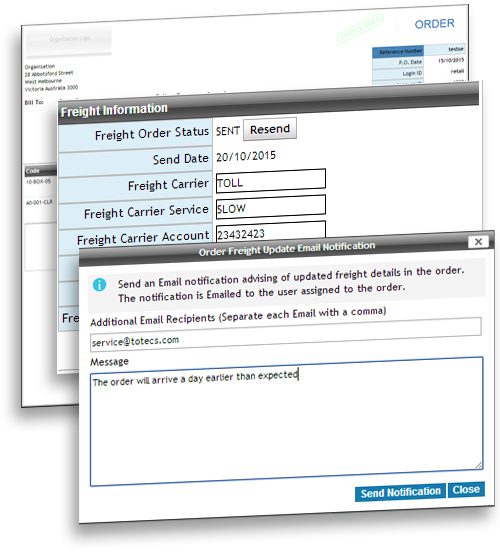 TOTECS Order Freight Update Notification